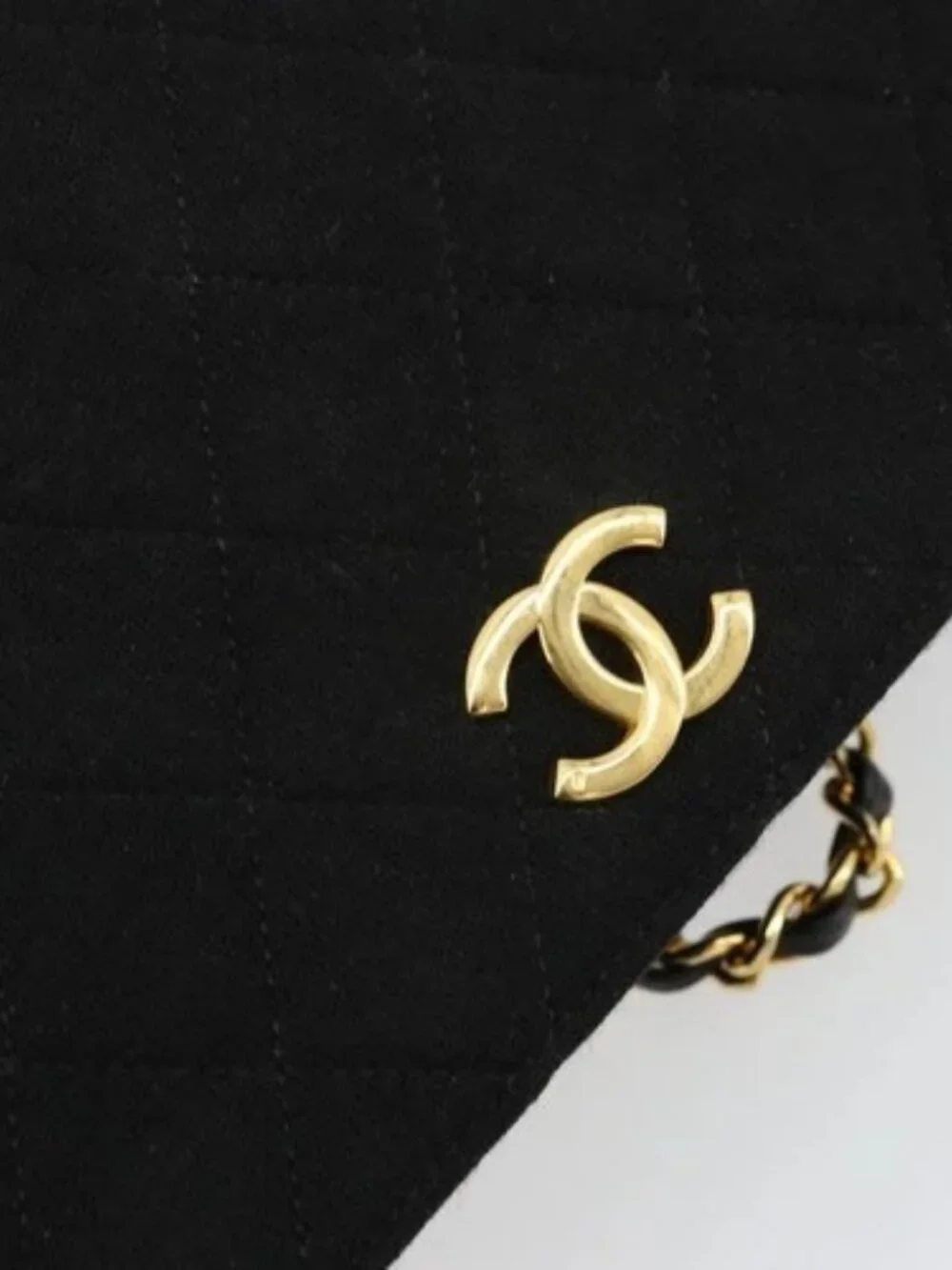 CHANEL Matelasse Chain Shoulder Bag Cotton Black Gold CC Auth bs34514